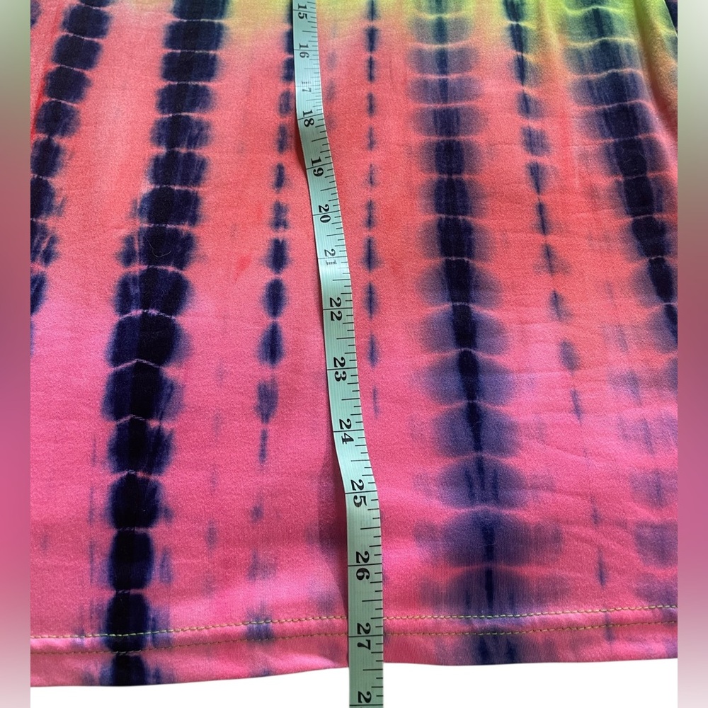 Women's Color Block Tie die Mini Dress, pink neon yellow, black,Medium - Picture 7 of 10